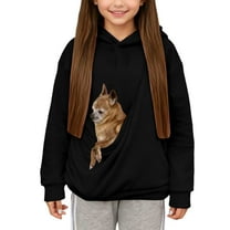 Toddler Girls Cat Dog Pouch Hoodie Cute Solid Pet Carrier kangaroo Pouch Sweatshirts with Large Pocket Kids Clothes