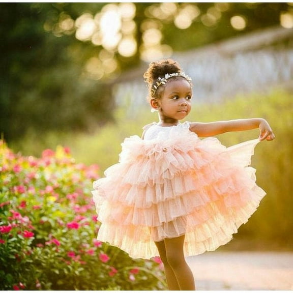 Toddler Girls Champagne Lace Flower Girl Dress with Gem Belt 2T