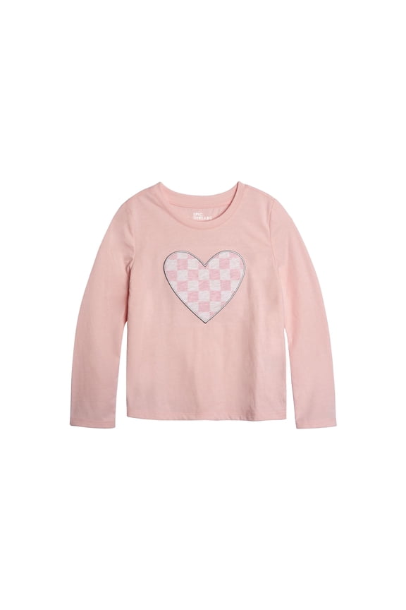 Toddler Girls Checkered Heart Graphic T-Shirt Rosa 2T