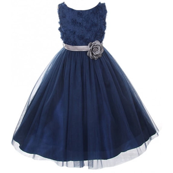 Toddler Girls Chiffon Rosebud Tulle Birthday Party Wedding Flower Girl Dress Navy Size 2 (M27B8K)