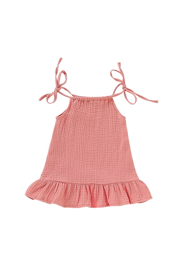 Toddler Girls Children Sleeveless Halter Solid Color Cotton And Linen Pleated Feeling Dress Casual Dress 5de Dresses