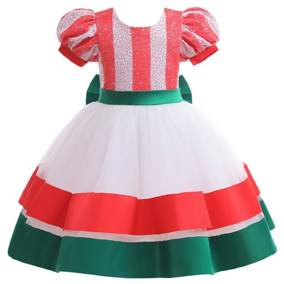 Toddler Girls Christmas Dress Tutu Birthday Puff Sleeve Flower Ball Gown, 1-6Y