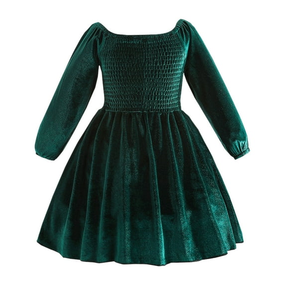 Toddler Girls Christmas Dresses Long Sleeve Solid Color Ruffles Dance Party Clothes Dress Size 4-5T