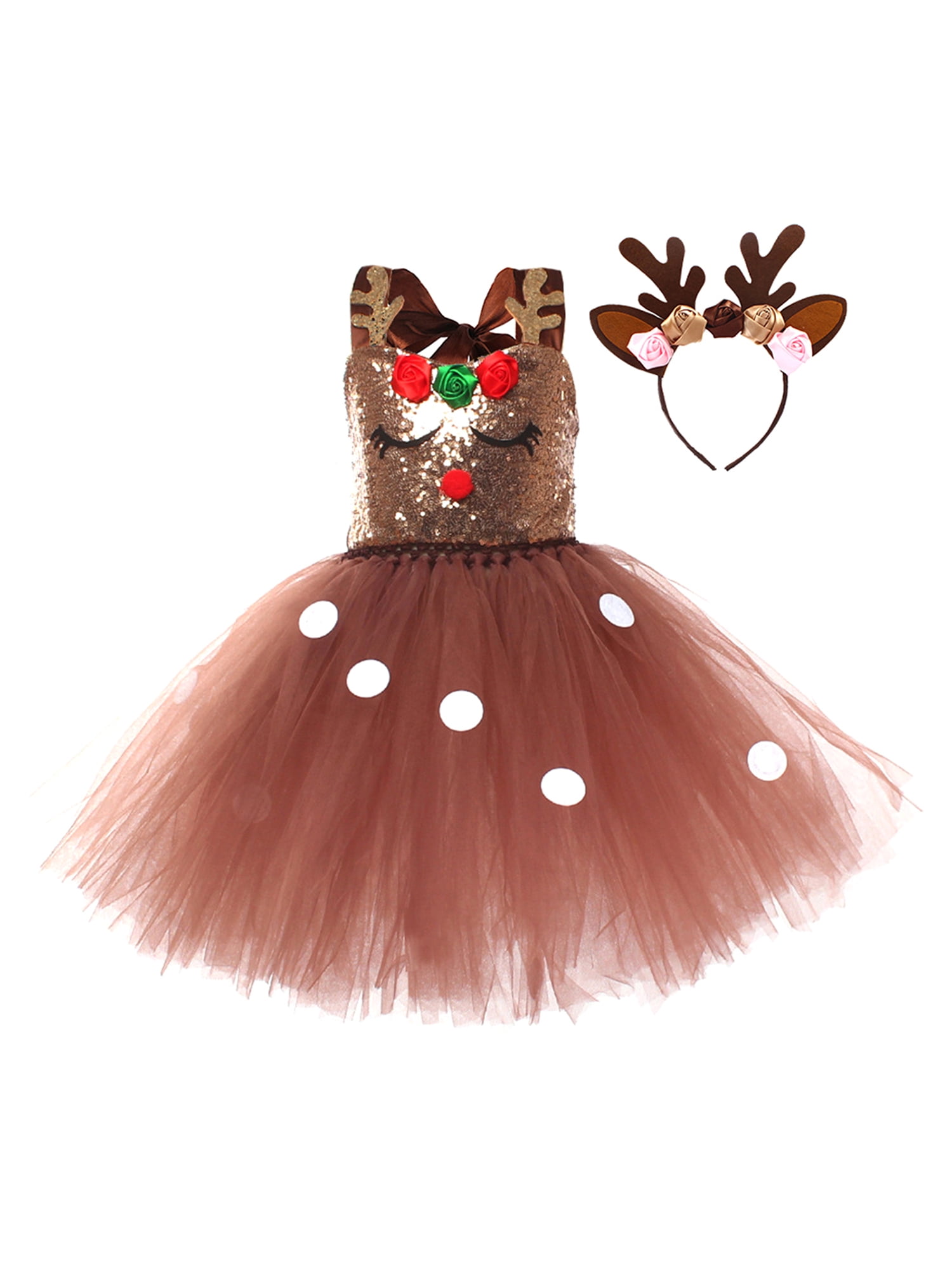 Toddler Girls Christmas Elf Costume Santa's Helper Cosplay Dress Christmas Elk Outfit Dress for