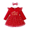 thumbnail image 1 of Toddler Girls Christmas Long Sleeve Letter Print Party Dress with Headband Set Red 2-3 Years, 1 of 8