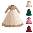 thumbnail image 1 of Toddler Girls Christmas Long Sleeve Print Tulle Embroidery Lace Ruffles Party Evening Wedding Dress Girls Princess Dress for Holiday Celebration, 1 of 9