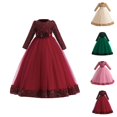 thumbnail image 1 of Toddler Girls Christmas Long Sleeve Print Tulle Embroidery Lace Ruffles Party Evening Wedding Dress Girls Princess Dress for Holiday Celebration, 1 of 4