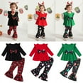thumbnail image 1 of Toddler Girls Christmas Outfits Set Long Sleeve Shirts Dress Printed Flared Pants Bell-Bottom Fall Winter Xmas Dress-up Clothes, 1-6 Years, 1 of 8