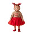 thumbnail image 1 of Toddler Girls Christmas Tulle Dress Turtleneck Long Sleeve Knitting Tops Layered Lace Skirt with Reindeer Antler Headband Set, 1 of 5