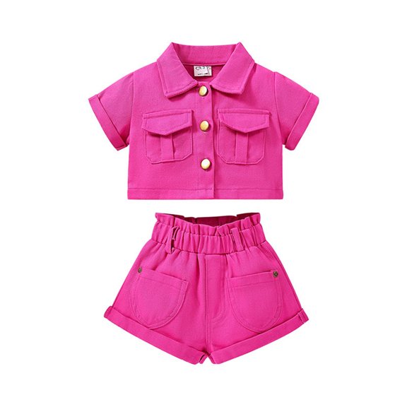 Toddler Girls Clothes Efsteb Toddler Kids Girl Clothes Sets Cute Pattern Printed Casual Fashion Comfy Round Neck Short Sleeve T Shirts Shorts Set Summer Outfits (Pink,7Y)