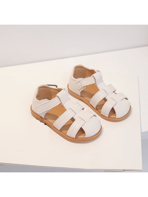 Toddler Girls Closed Toe Summer Sandals Comfortable Hook Loop Casual Outdoor Play Walking Beach Shoes Baby Kids White 3-3.5 Years