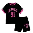 thumbnail image 1 of Toddler Girls Clothes 2 Piece Outfits Short Sleeve Tops with Letter Print and Shorts Outfits Size 1-2T, 1 of 4