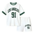 thumbnail image 1 of Toddler Girls Clothes 2 Piece Outfits Short Sleeve Tops with Letter Print and Shorts Outfits Size 1-2T, 1 of 4