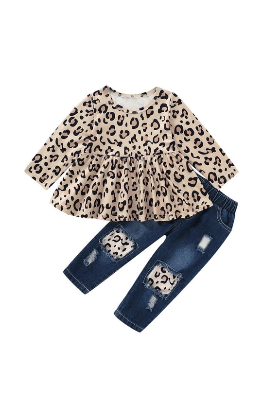 Toddler Girls Clothes 2T Infant Girl Outfit Baby 3T Fall Winter Cute Floral Shirt Tops Denim Ripped Jeans Long Pant Set Gift 2PC Stuff