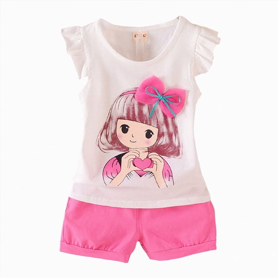 Toddler Girls Clothes 6M 12M 18M 24M 2T 3T 4T Summer Outfits Baby Kids Short Sleeve Cartoon Girl Print T-Shirt Tops Solid Shorts Sets
