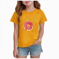 thumbnail image 1 of Toddler Girls Clothes Donut Print Short Sleeve T Shirt Cute Graphic Round Neck for Home Party Yellow 3-4 Years, 1 of 4