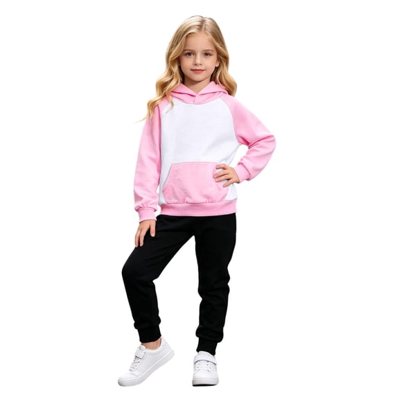 Toddler Girls Clothes Fall Outfits Kids Color Block Hoodie Long Sleeve Pullover Sweatshirt Solid Pants 2 Piece School Outfit Set Size 2-3T