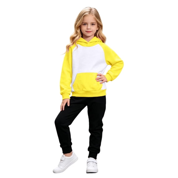 Toddler Girls Clothes Fall Outfits Kids Color Block Hoodie Long Sleeve Pullover Sweatshirt Solid Pants 2 Piece School Outfit Set Size 4-5T