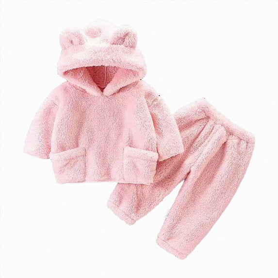 Toddler Girls Clothes Fall Winter Outfit Sets, Baby Girl Long Sleeve Solid Color Flannel Hooded Sweatshirt Cute Elastic Waist Pant Set 0 6 12 18 24 Months 2T 3T 4T Kaprioy Baby Girl Clothes