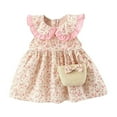 thumbnail image 1 of Toddler Girls Clothes Floral Print Ruffle Collared Cute Dress with Weave Crossbody Bag Summer Outfits (18 Months, Pink), 1 of 7