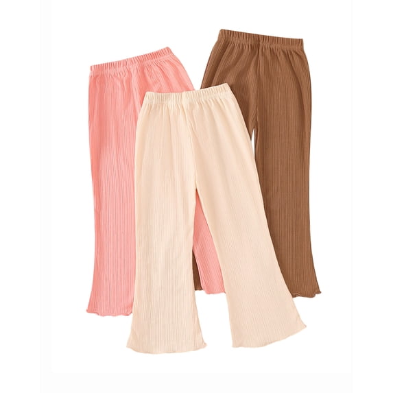 Toddler Girls Clothes Girls Pants Kids 3-Pack Casual Pants Toddler Solid Color Bell-bottomed Pants for Girls 1T 2T 3T 4T 5T Apricot Pink Brown