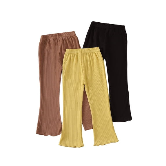 Toddler Girls Clothes Girls Pants Kids 3-Pack Casual Pants Toddler Solid Color Bell-bottomed Pants for Girls 1T 2T 3T 4T 5T Black Yellow Brown