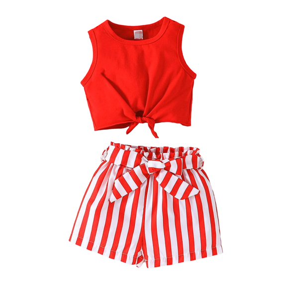 Toddler Girls Clothes Kid Toddler Girl Clothes Sets Summer Comfy Round Neck Sleeveless T Shirts Shorts Set Casual Fashion Cute Pattern Printed Outfits Gibobby(6-7 Years,Red)