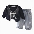 thumbnail image 1 of Toddler Girls Clothes Outfits 6 9 12 18 Months 2T 3T 4T 5T Toddler Girls Fall Winter Clothes Girls Lace Bow Pullover Denim Pants 2PCs Set Dailywear Black Size 3-4 Years, 1 of 9