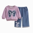 thumbnail image 1 of Toddler Girls Clothes Outfits 9 12 18 24 Months 2T 3T 4T 5T 6T Toddler Girls Fall Winter Clothes Girls Cartoon Top Denim Pants 2PCs Set Dailywear Light Purple Size 4-5 Years, 1 of 5