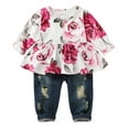 thumbnail image 1 of Toddler Girls Clothes Outfits Baby Girl Fall Winter Floral Long Sleeve Top Denim Pant Set for 6-12 Months, 1 of 6