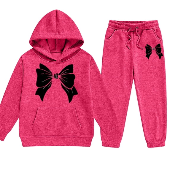 Toddler Girls Clothes Outfits Bow Print Hooded Sweatshirt and Sweatpants 2 Piece Outfits Size 3-4T