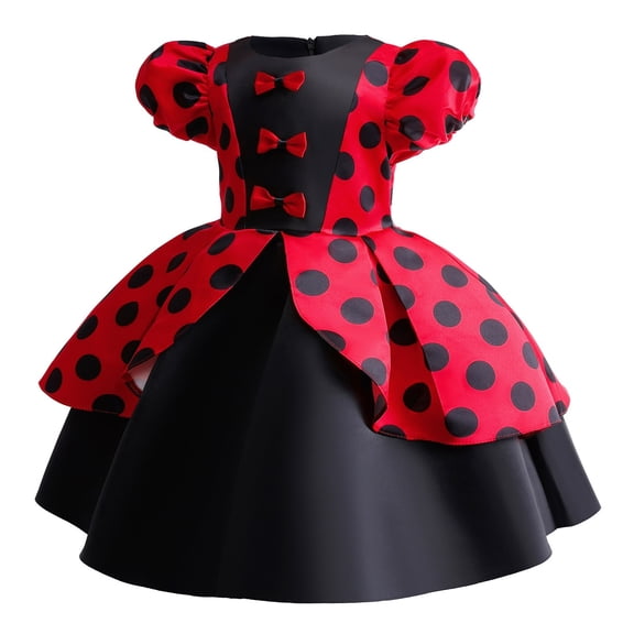 Toddler Girls Clothes Party Dresses for Little Girls Girls Bubble Sleeves Bow Tie Dress Girls Princess Dress for Summer Short Sleeve Red 5 Years