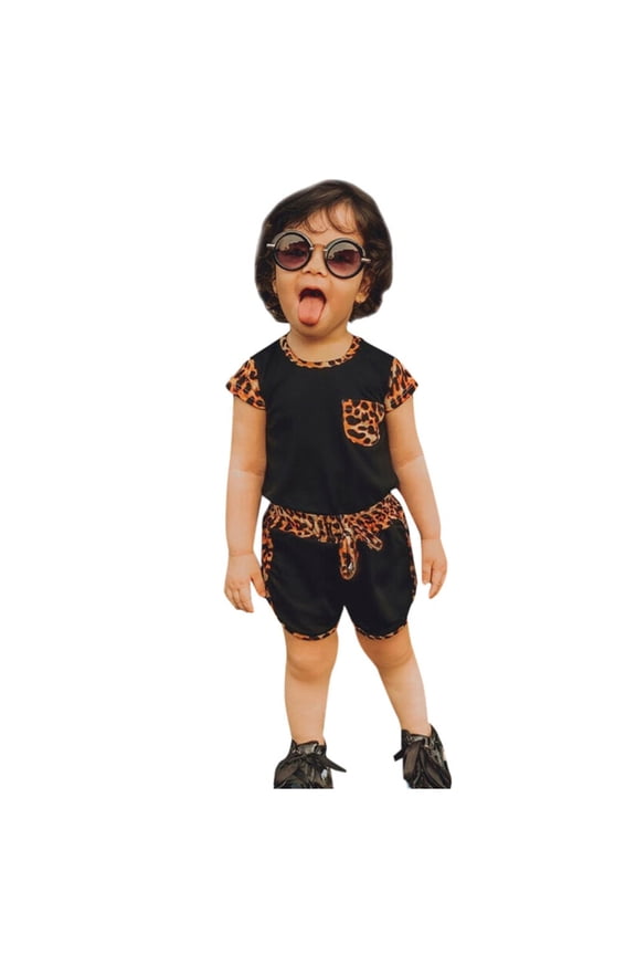 Toddler Girls Clothes Ruffle Short Sleeves Crewneck Tops and Shorts with Pockets Cute Summer 2 Pieces Short Sets Leopard Camo Print Girl Clothes 6-9 Months