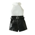 thumbnail image 1 of Toddler Girls Clothes Set Summer Sleeveless Ribbed Strap Tops PU Leather Shorts 2PCS Suit Children Clothing Kids Outfits, 1 of 4