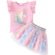 Toddler Girls Clothes Summer Outfits Sets Pink Unicorn T-shirt Tutu Skirt 2T