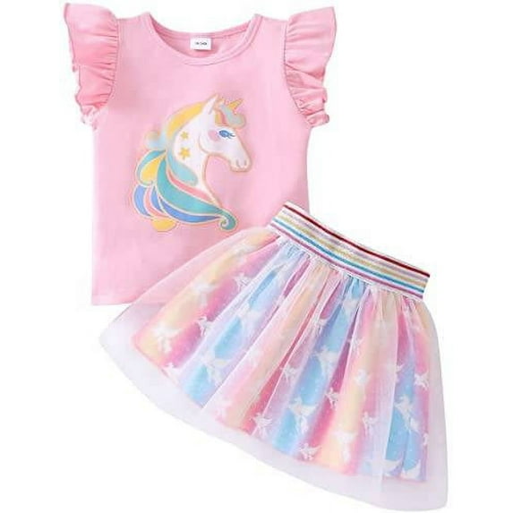 Toddler Girls Clothes Summer Outfits Sets Pink Unicorn T-shirt Tutu Skirt 4T