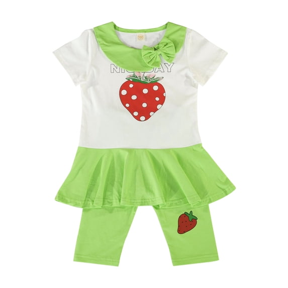 Toddler Girls Clothes Summer Short Set Short Sleeve Ruffle Strawbarry Prints Tops and Shorts 2Pcs Baby Girls Outfit