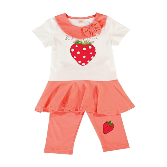 Toddler Girls Clothes Summer Short Set Short Sleeve Ruffle Strawbarry Prints Tops and Shorts 2Pcs Baby Girls Outfit