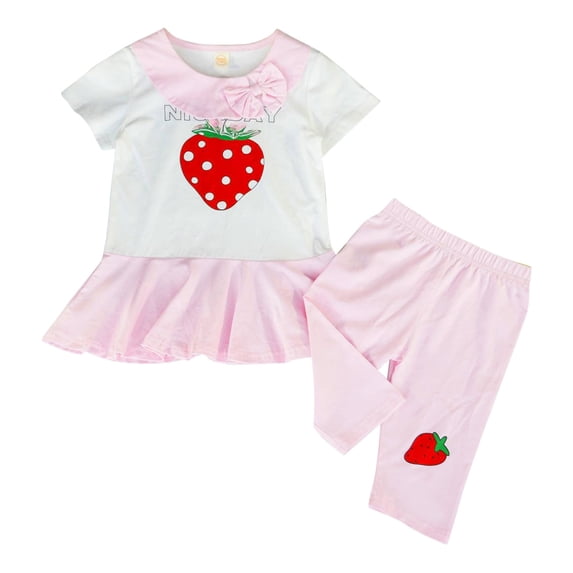 Toddler Girls Clothes Summer Short Set Short Sleeve Ruffle Strawbarry Prints Tops and Shorts 2Pcs Baby Girls Outfit