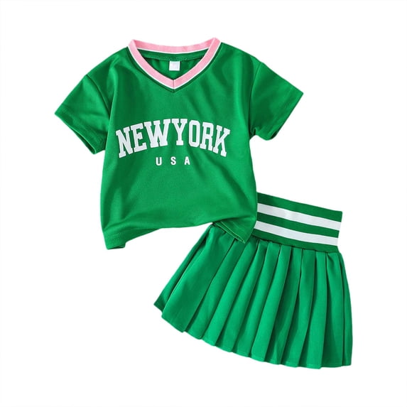 Toddler Girls Clothes Toddler Baby Girl Clothes Summer Outfits Ruffled One Shoulder T-Shirt Bow Hem Tops Cute Skirt Set,Green