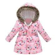 UNBRANDED Toddler Girls Coat Boys Winter Cartoon Prints Hooded Jacket Thicken Windproof Zipper Warm Outerwear for Girl Size 4-5T