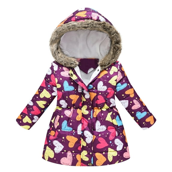 Toddler Girls Coat Boys Winter Cartoon Prints Hooded Jacket Thicken Windproof Zipper Warm Outwear for Girl Size 4-5T