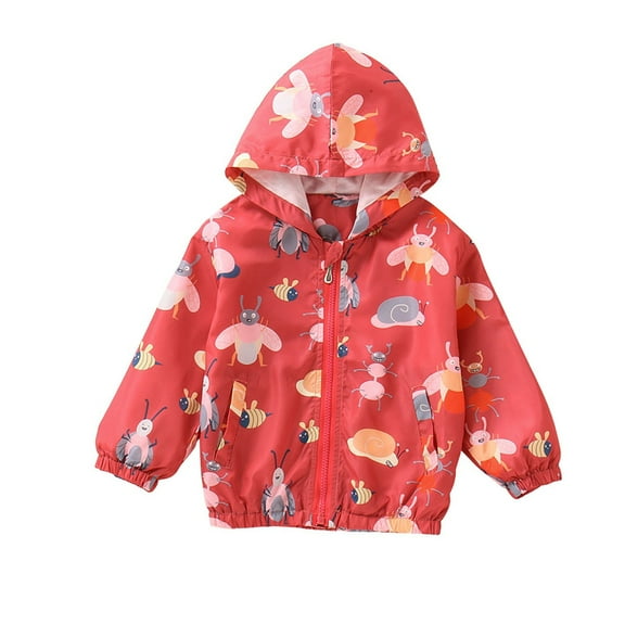 Toddler Girls Coat Children Fashion Cute Print Hooded Long Sleeve Jacket Zipper Hooded Windproof Windbreaker Outwear for Girl Size 3-4T
