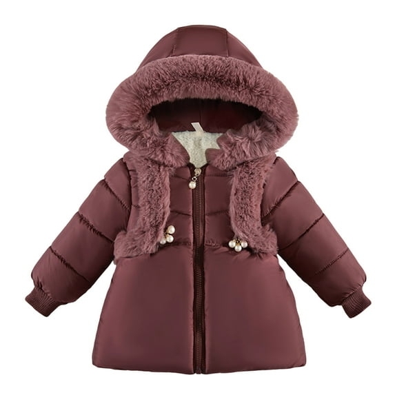 Toddler Girls Coat Kids Winter Boys Hooded Soild Zipper Windproof Warm Thick Jacket Outerwear for Girl Size 3-4T
