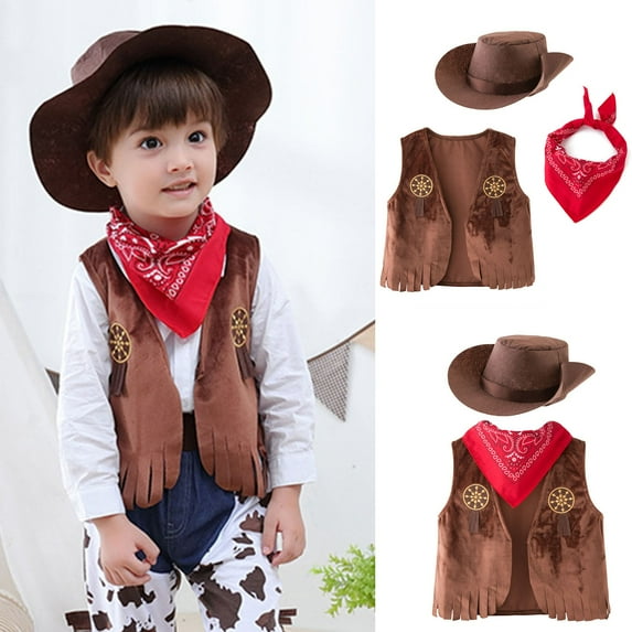 Toddler Girls Coats For Kids Fancy Dress Up Cowboy Vest With Cowboy Hat Bandanas Outfit