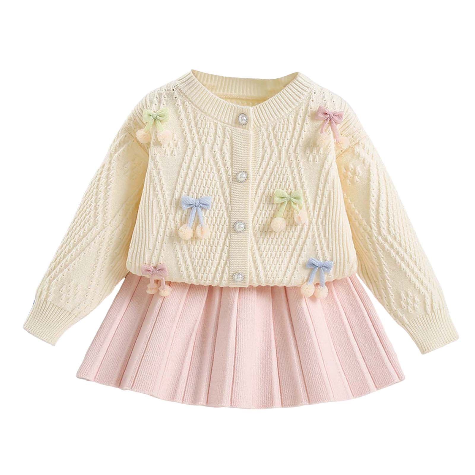 Toddler Girls Comfortable And Warm Sweater Set Girls Fashionable And Sweet Knitted Cardigan Half Skirt Set Long Sleeve Sweatshirt Tops Pants Set 1t 2t 3t 4t 5t 6t (3-4 Years,White)