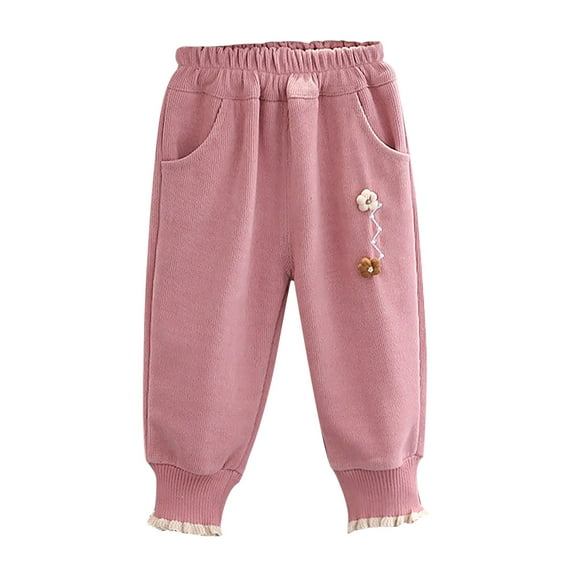 Toddler Girls Corduroy Pants 1-6 Years Kids Fall Winter Clothing Stretchy Cinched Bottom Jogger Pants with Pocket (1 years, Pink 01)