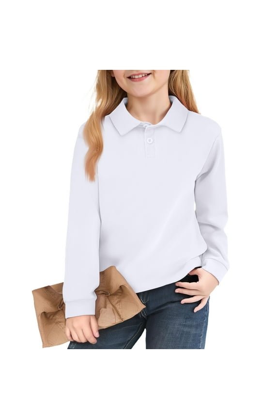 Toddler & Girls Cotton Blend Long Sleeve Polo Shirts for School and Daily Use Gray 90