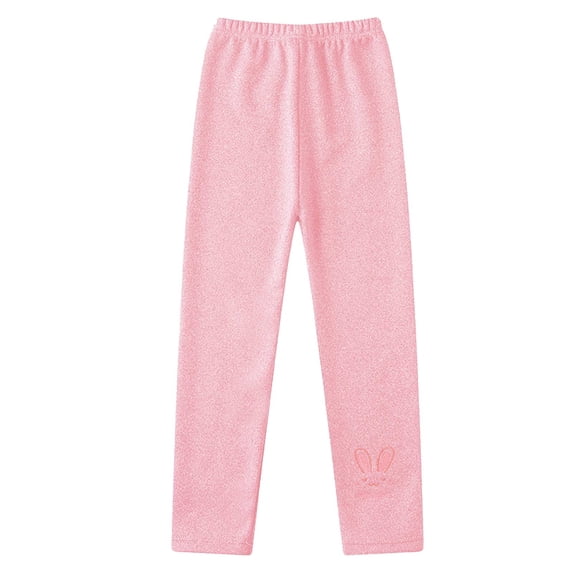 Toddler Girls Cotton Fleece Lined Leggings Baby Girls Winter Warm Thick Comfy Soft Leggings Cute Rabbit Embroidered Pants