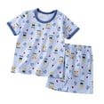 thumbnail image 1 of Toddler Girls Cotton Lounge Sets Spring Summer Outfits Cute Graphic Pullover T-Shirts Shorts 2 Piece Matching Set Blue, 18M, 1 of 5